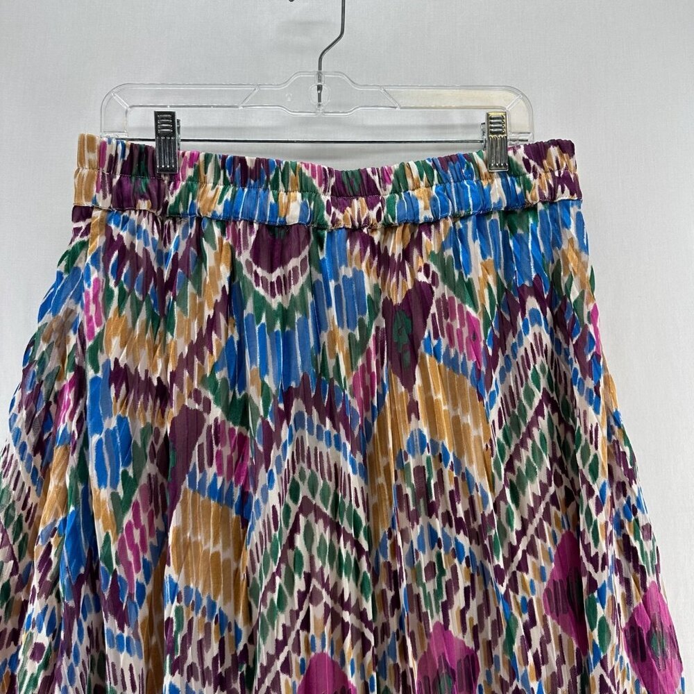 Lascana Pleated Midi Skirt Size 8 Geometric Ikat Lined Elastic Waist Multi-Color - Picture 6 of 12
